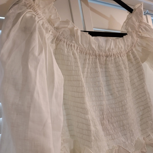 NWT Myrah Penaloza Barcelona Linen Off The Shoulder Ruffle White Playsuit OS - Picture 3 of 4